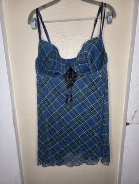 Cacique Babydoll Blue Plaid Metallic Lingerie Womens Intimates Plus Size 18/20